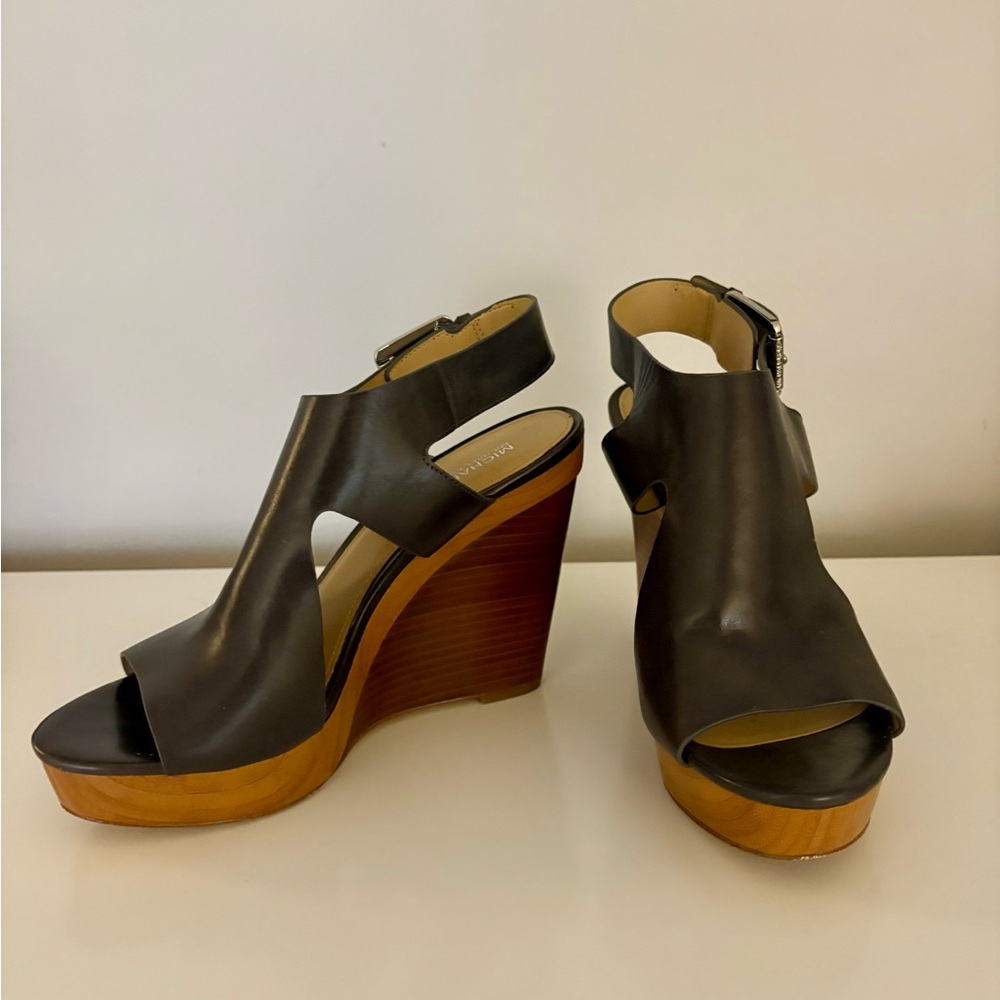 Michael Kors Black Wedge Sandals with Ankle Strap